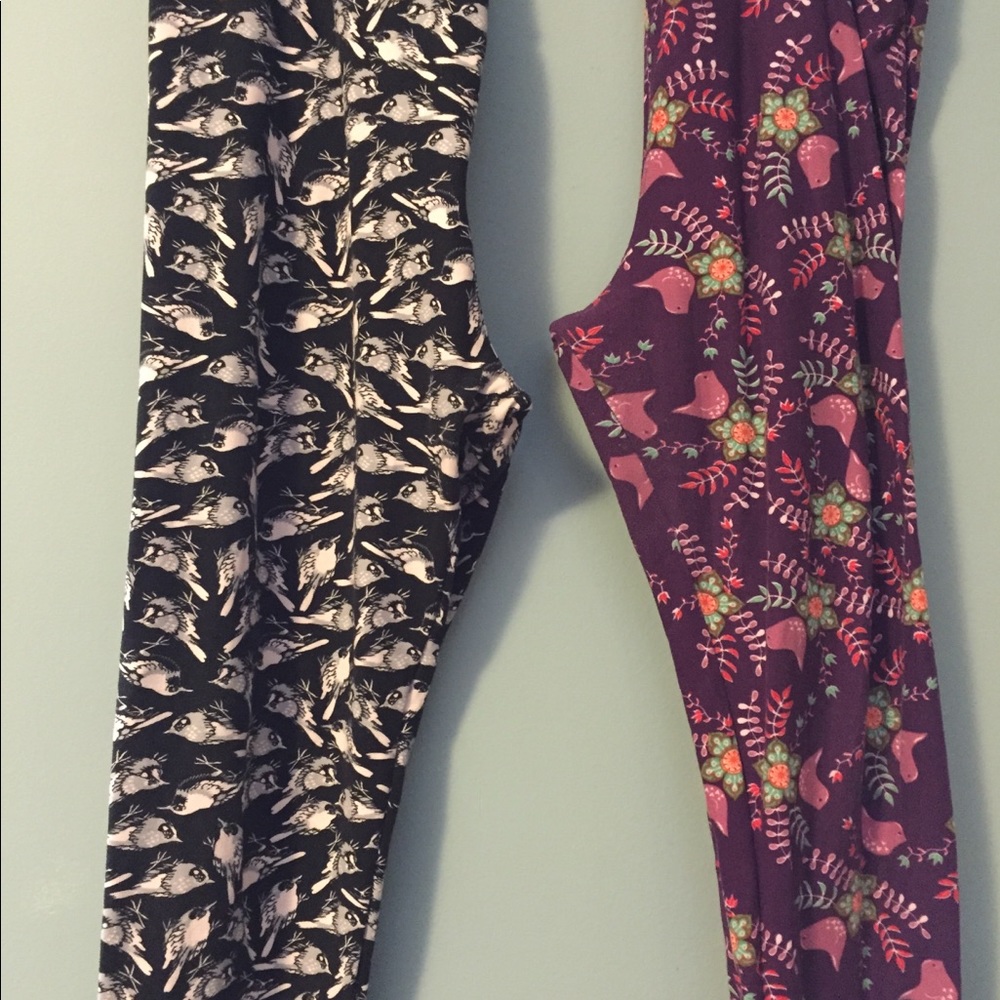 2 pairs Lularoe Tall and Curvy leggings birds